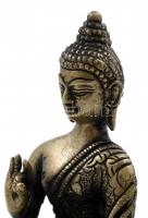 Réz Buddha szobor, jelzett, m: 15 cm