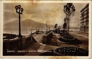 1936 Napoli, Naples; Giardini e scalinata della Litoranea / street view, tram (fl)