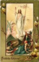 Fröhliche Ostern! / Easter greeting art postcard with Jesus. litho (EB)