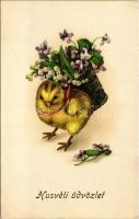 Húsvéti üdvözlet / Easter greeting art postcard with chicken. EAS 5302. (EK)
