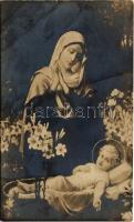 1917 Christmas greeting art postcard with Mary and Baby Jesus (fa)