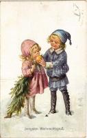 1916 Innigsten Weihnachtsgruß / Christmas greeting art postcard with children. EAS 518/2. (EK)