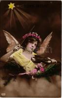 1909 Karácsonyi üdvözlet / Christmas greeting art postcard, angel with violin. EAS 412. (EK)