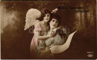 1917 Boldog karácsonyi ünnepeket / Christmas greeting art postcard with angel