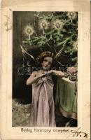 1910 Boldog karácsonyi ünnepeket / Christmas greeting art postcard with angel. H.H.i.W. No. 690. (fl)