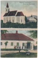 1911 Nagyfalva, Mogersdorf; Kirche, Johann Klandls Geschäft / templom, Klandl Johann üzlete és saját kiadása / church, shop (EK)