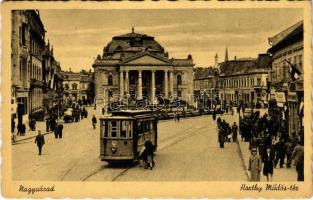 1944 Nagyvárad, Oradea; Horthy Miklós tér, villamos / square, tram