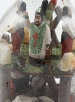 Türelemüveg bányász jelenettel, vallási motívummal, sérült viaszpecséttel lezárva, alján "Vikto...