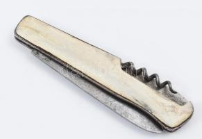 Régi csontnyelű bicska dugóhúzóval, a pengén jelzéssel, h: 10 cm