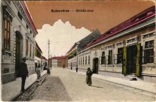 1915 Szászváros, Broos, Orastie; Sörház utca, üzlet / street, shop (EK)