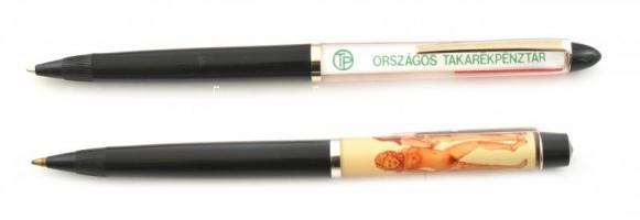 2 db retró toll: egy vetkőzős + egy OTP reklámos, betéttel, jó állapotban, h: 14-15 cm