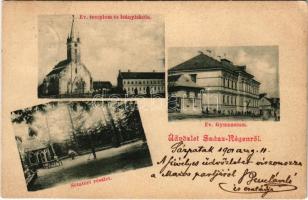 1901 Szászrégen, Reghin; Evangélikus templom, leány iskola és gimnázium, sétány. G. Heiter / church, schools, promenade (EK)
