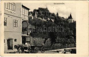 1909 Segesvár, Schässburg, Sighisoara; Váralja, ökörszekér. H. Zeidner / street, castle, oxen cart