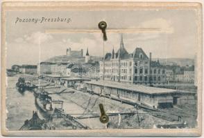 1906 Pozsony, Pressburg, Bratislava; Kemény hátú leporello 10 mini képpel / Thick wooden leporellocard with 10 mini pictures