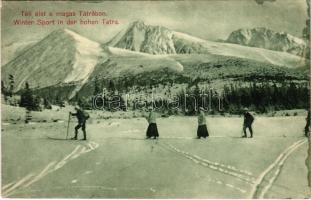 1911 Tátra, Magas-Tátra, Vysoké Tatry; téli élet, sport, síelők. Dr. Guhr Mihály felvétele / winter sport, skiing