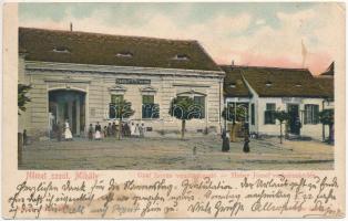 1904 Nagyszentmihály, Németszentmihály, Grosspetersdorf; Graf István vendégfogadója, Huber József vegyeskereskedés üzlete és saját kiadása / Gasthof Florian, Handlung / restaurant, shop (fl)