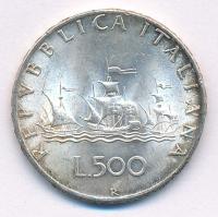 Olaszország 1966R 500L Ag Kolumbusz hajói T:1- patina Italy 1966R 500 Lire Ag Columbus ships C:AU patina Krause KM#98