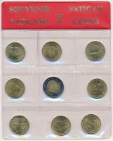 Vatikán 1997-2001. 200L-500L (9db/6xklf) szuvenír forgalmi összeállítás Souvenir Vaticano / Vatican Coins csomagolásban T:1- Vatican 1997-2001. 200 Lire - 500 Lire (9pcs/6xdiff) souvenir coin set in Souvenir Vaticano / Vatican Coins package C:AU