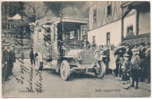 1914 Feketehegy-fürdő, Feketehegy, Cernohorské kúpele (Merény, Vondrisel, Nálepkovo); autóbusz megálló / autobus station, bus stop