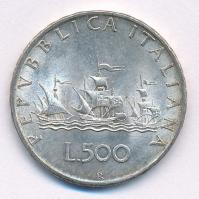 Olaszország 1958R 500L Ag &quot;Kolumbusz hajói&quot; T:1-,2 patina Italy 1958R 500 Lire Ag &quot;Columbus&#039; ships&quot; C:AU,XF patina Krause KM#98