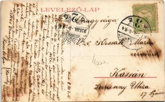 1907 Zsombolya, Jimbolia; Muschong palota, gyógyszertár, Ifj. Keks. kárpitos és tisztító üzlete. W.L...