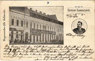 1900 Zsombolya, Jimbolia; Kolling Szálloda, Petrovics Nándor és Bervanger H. üzlete. Hagenmacher-féle Salon sör reklám / hotel, shops, beer advertisement (r)