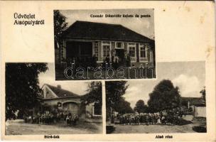 1922 Alsópulya, Dolnja Pulja, Unterpullendorf (Répcesarud-Alsópulya, Frankenau-Unterpullendorf); Bíró lak, Alsó rész, utca, posta, Csenár Dömötör üzlete és saját kiadása / Villa, Postamt, Strasse, Handlung / post office, villa, shop, street