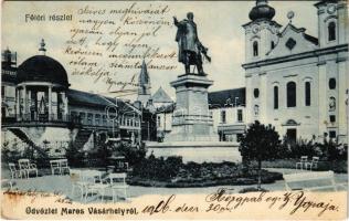 1906 Marosvásárhely, Targu Mures; Fő tér, Bodor kút, takarékpénztár, üzletek / main square, fountain, savings bank, shops (fl)