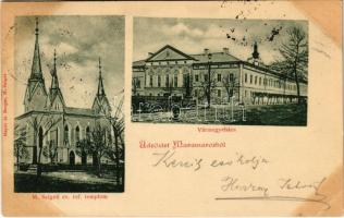 1900 Máramarossziget, Sighetu Marmatiei; Református templom, vármegyeház. Mayer és Berger kiadása / Calvinist church, county hall