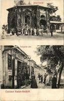 1907 Buziásfürdő, Baile Buzias; József forrás, Templom utca, Nosek Gusztáv üzlete és saját kiadása / mineral water spring, street, shop (gyűrődések / creases)