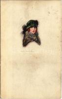 1922 Italian lady art postcard. 594M-1. s: Bompard (fl)