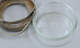 Dzsemes kínáló tál, két részes, Bauhaus. hozzá kék porcelán kanál. 20 cm