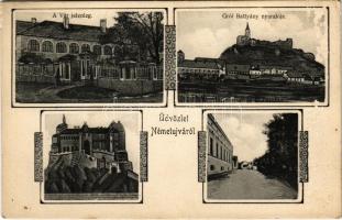 1917 Németújvár, Güssing; A Vár jelenleg és régen, Gróf Batthyány nyaralója, utca / Schloss, Villa, Strasse / castle, villa, street. Lutterschmiedt F. Art Nouveau (fl)