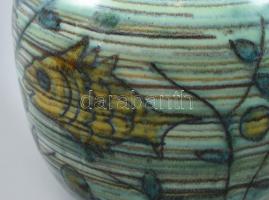 Gorka Géza (1894-1971): Halas kerámia váza, Zsolnay korszak, 1946-47 körül, száján gyári tűz repedés...