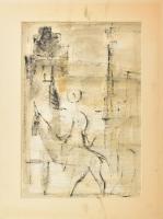 Azonosítatlan jelzéssel: Lovas. Akvarell, papír, Jelzett Párizs. 49x33 cm