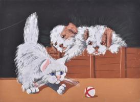 Jelzés nélkül: Játszó cica. Akvarell, papír, 25x35 cm