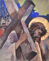 vitéz Pataky Ferenc (1897-?): Krisztus a kereszttel. Akvarell, papír. 62x50 cm