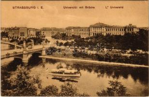 Strasbourg, Strassburg; Universität mit Brücke / L'Université / university, bridge