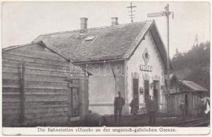 1918 Uzsok, Uzok, Uzhok; vasútállomás a magyar-galíciai határon / Bahnstation an der ungarisch-galizischen Grenze / railway station at the Hungarian-Galician border + "K.u.K. Kgf. Arb. komp. No. 1221." (EK)