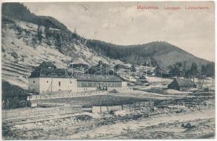 1912 Maluzsina, Maluziná (Liptószentmiklós); Lécgyár / Leistenfabrik / wood molding factory + RUTTKA-KASSA 182. SZ. vasúti mozgóposta