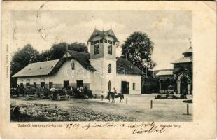 1904 Szántó, Santovka; Szántói savanyúvíz forrás, töltőház előtti rakodóhely. Divald Károly kiadása / mineral water spring, loading stand in front of the bottling house (fa)