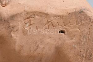 F. Kún jelzéssel: Art deco női figura. Terrakotta, festett, kopásokkal. 24x22 cm