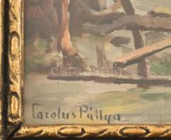 Pállya Carolus (1875-1930): Pihenő marhák. Olaj, fa. Jelzett, keretben. 12x15 cm