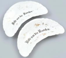 2 db porcelán csontos tál, jelzés nélkül, kopott, hajszálrepedésekkel, h: 17 cm