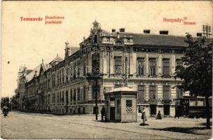 Temesvár, Timisoara; Józsefváros, Hunyady út, villamos, Szuja Mátyás és Lenk üzlete / Josefstadt / Iosefin, street, tram, shops (EK)