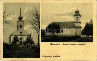 1943 Dunamocs, Mocs, Moca; Református és római katolikus templom / churches