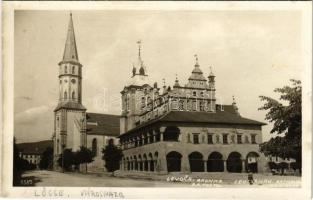 Lőcse, Levoca; Radnica, R. k. kostol / városháza, római katolikus templom / town hall, Catholic church