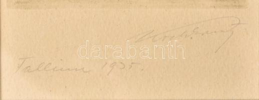 Azonosítatlan jelzéssel: Tallin. Rézkarc. Jelzett, üvegezett keretben. 8x17 cm