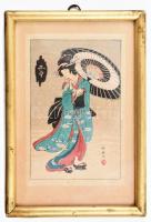 Japán fametszet üvegezett keretben 10x14 cm