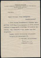 1946 Weiner Leó (1885-1960) aláírása az Országos Magyar Liszt Ferenc Zeneművészeti Főiskola egy értesítésén, 1946. szept. 27.
